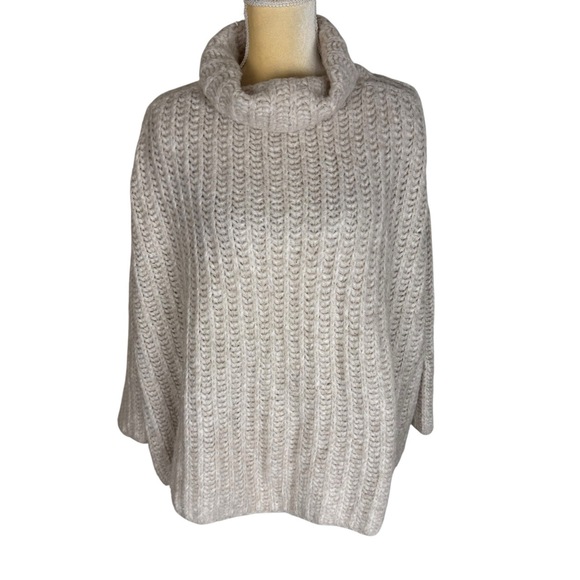 Free People Womens Sweater Size Medium Beige Cropped Turtleneck Cozy Boho - Picture 2 of 11